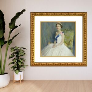 Queen Elizabeth II Painting Iconic Art Print Framed & Matted  Antique Ornate